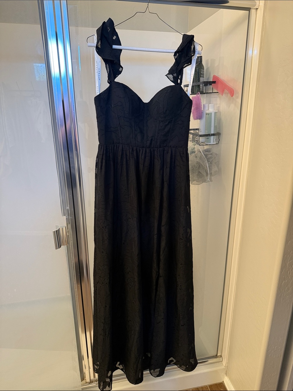 Azazie Black Ruffle-Strap Sweetheart Maxi Gown US 6 - Picture 5 of 6